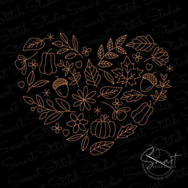 Autumn Leaves Heart Embroidery Design - Fall Embroidery File