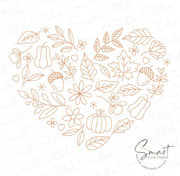 Autumn Leaves Heart Embroidery Design - Fall Embroidery File