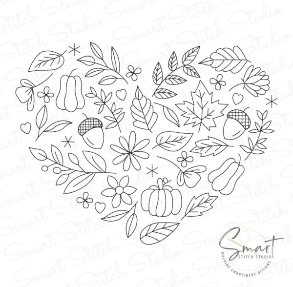 Autumn Leaves Heart Embroidery Design - Fall Embroidery File