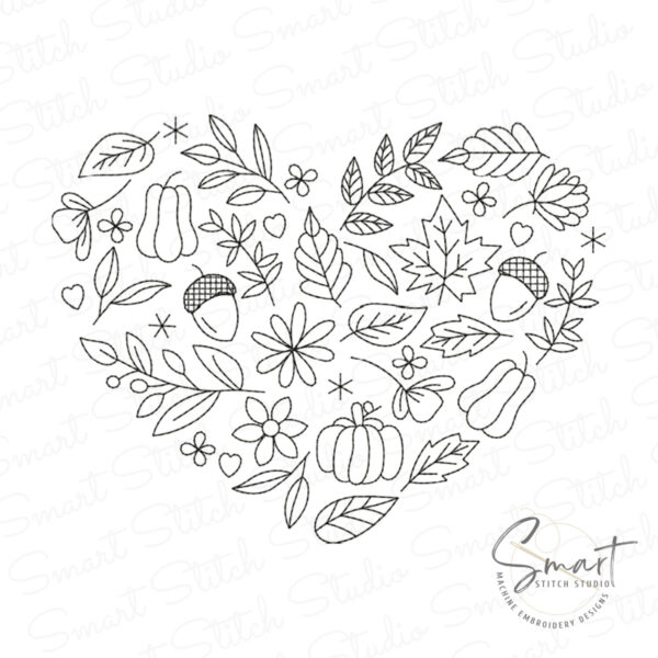 Autumn Leaves Heart Embroidery Design