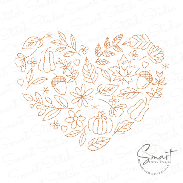 Autumn Leaves Heart Embroidery Design - Fall Embroidery File