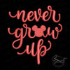 Never Grow Up With Mickey Head Silhouette Embroidery