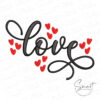 Love With Hearts Embroidery Design, cursive lettering surrounded by small heart accents