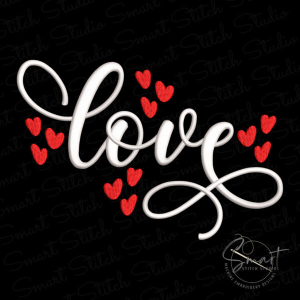 Valentine Love Embroidery File, hand lettered cursive design, instant digital download