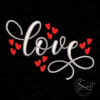 Valentines Day Embroidery Design featuring love script with heart details, machine embroidery file