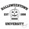 halloweentown-university-embroidery-design Halloweentown University Embroidery Design, collegiate arched lettering with jack-o'-lantern trophy