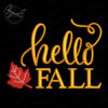 autumn-fall-embroidery-design Autumn Fall Embroidery Design featuring cursive hello lettering with a maple leaf accent