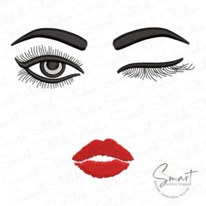 Girl Eyes And Lips Embroidery Design