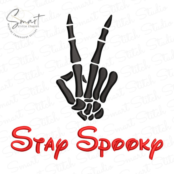 Stay Spooky Skeleton Hand V Sign Embroidery Design