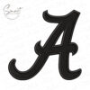 Alabama A embroidery design in crimson and white thread colors on black background